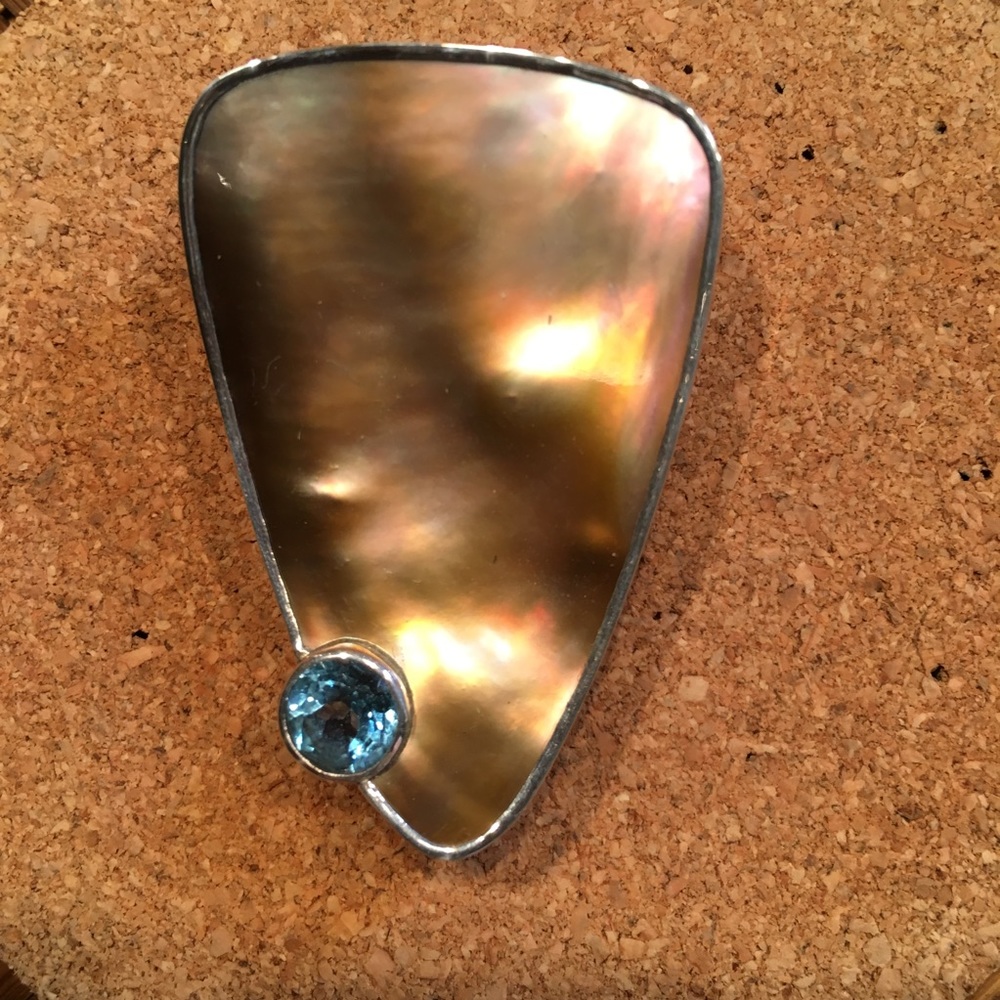 NWT Bezel-Set Mother-of-Pearl & Aquamarine Pendant